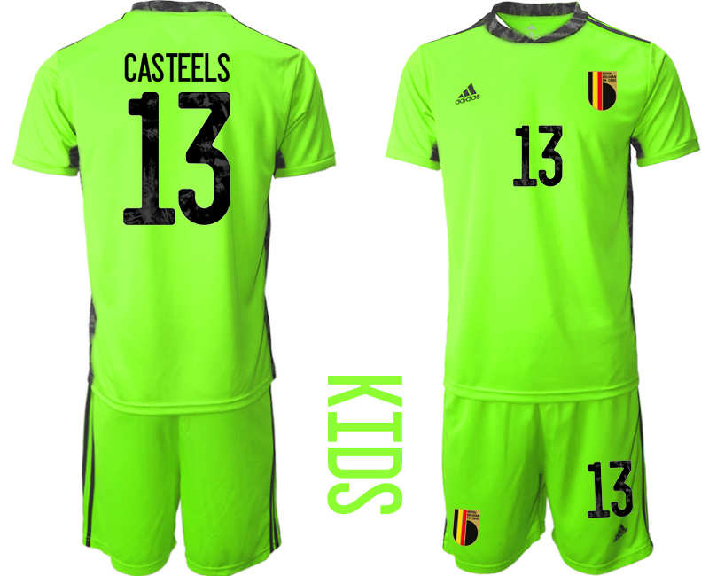 Youth 2021 European Cup Belgium green goalkeeper #13 Soccer Jersey2